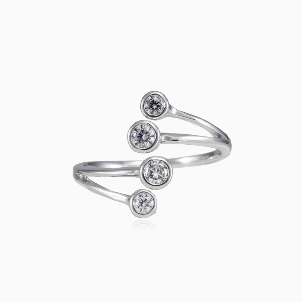 💚3/20$5/25💚SILVERTONE 4 STONE BEZEL BYPASS ADJUSTABLE RING